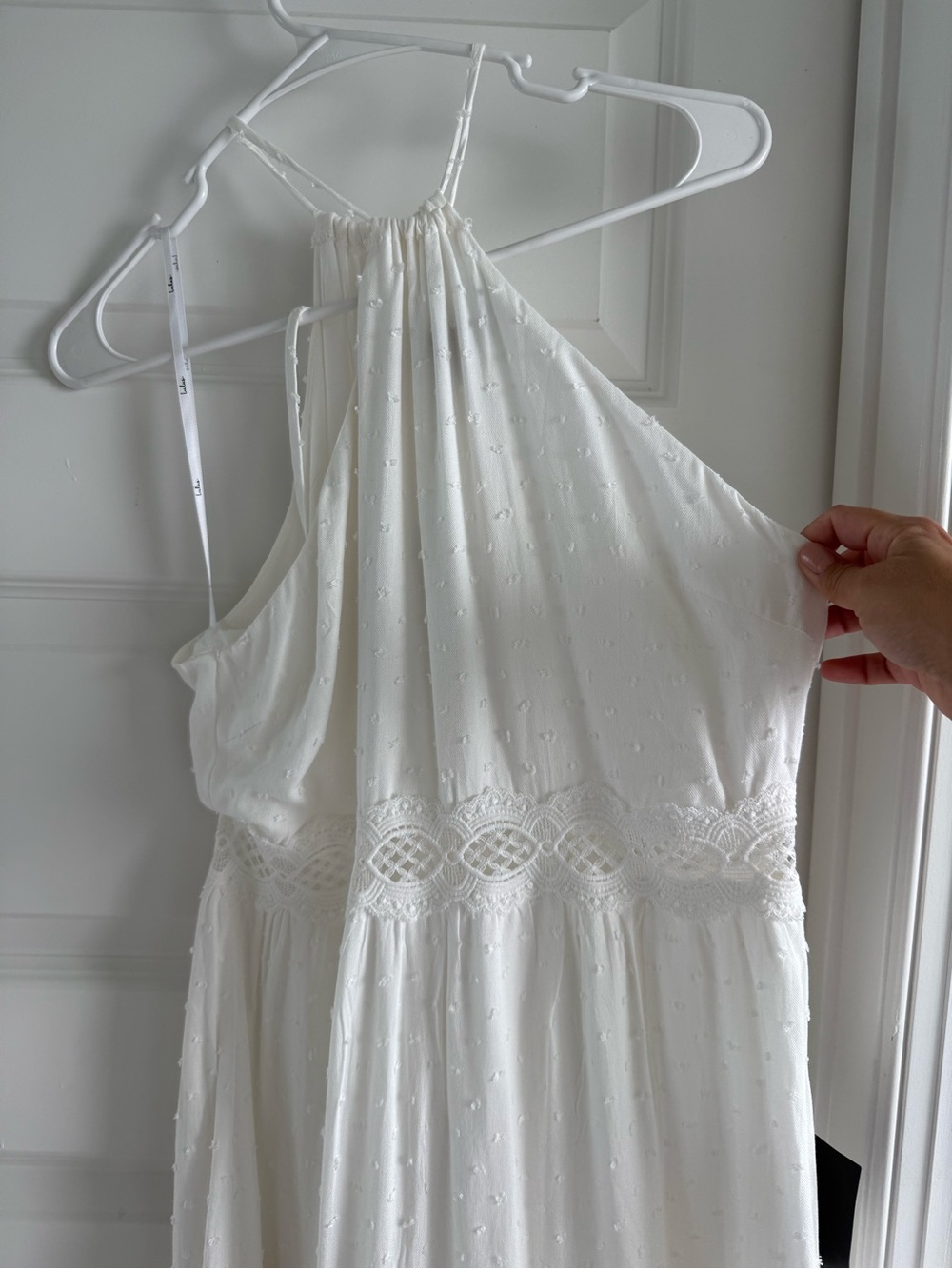 White Halter Dress with Lace Waist